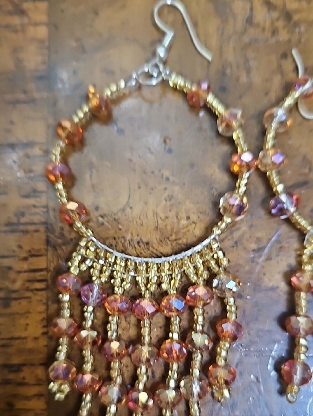 HUICHOL Gold and Amber Beaded Fringe Hoop Earrings - Women's Jewelry - Picture 3 of 7